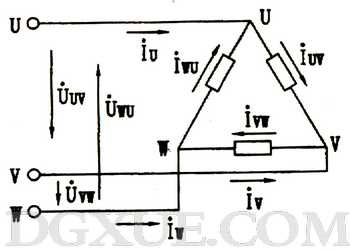 负载三角形连接的三相电路图