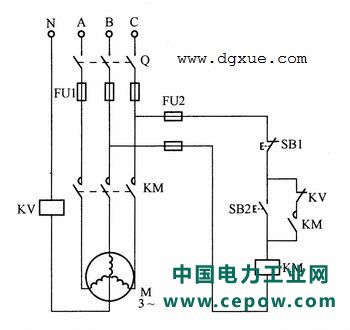 星形连接电动机带零序电压缺相保护单向转动控制电路